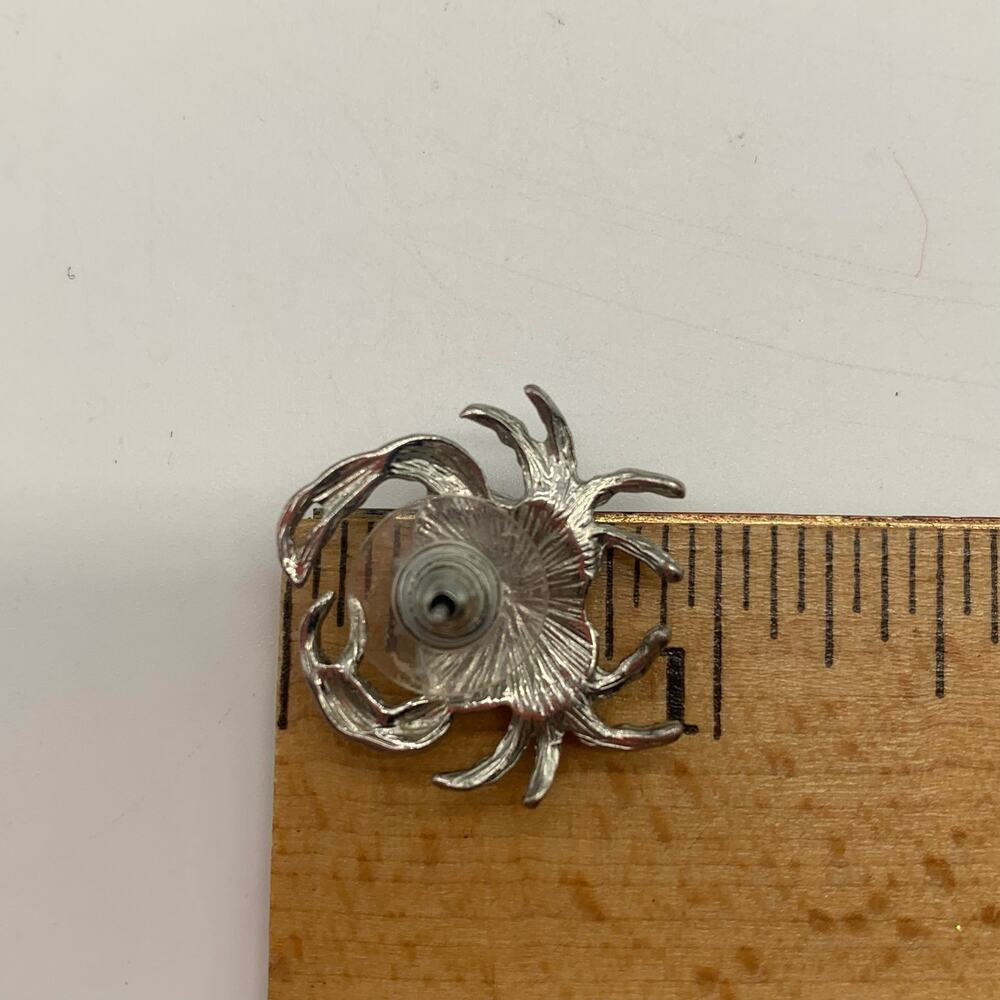 Silver Tone Crab Pierced Earrings with Rhinestones - Picture 7 of 8
